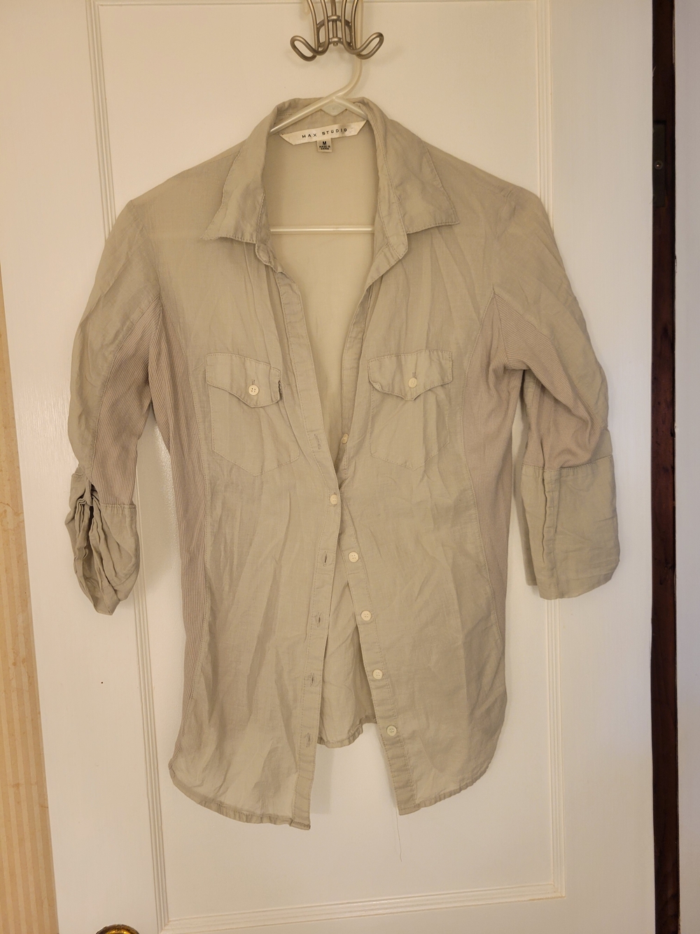 Max Studio Light Beige Button-Down Women's Shirt